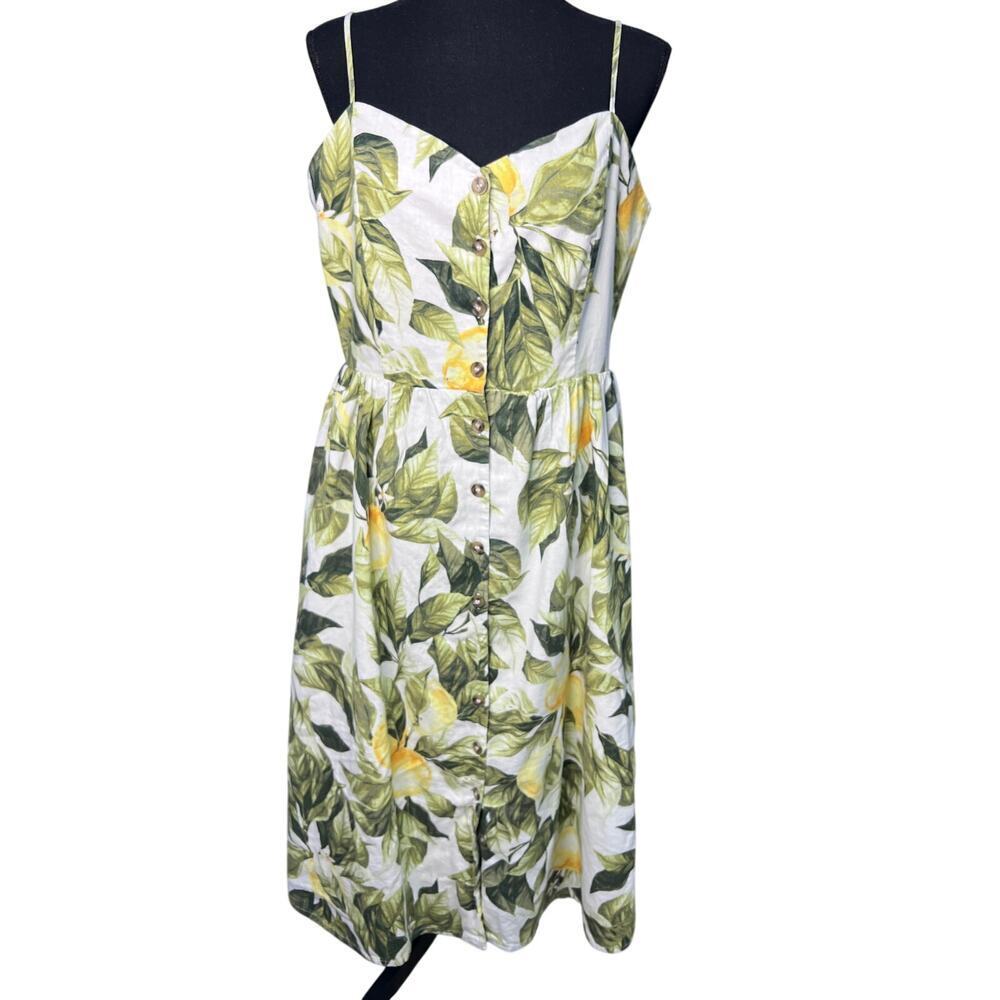 Lemon Print Midi Dress Women Spaghetti Strap Button Front Smocked Back Sundress